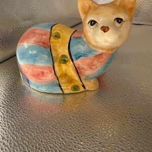 Vintage Italian Hand Painted Colorful Ceramic Cat Figurine